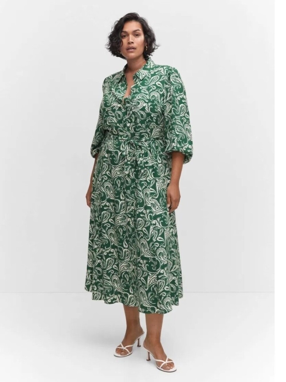 Mango Maxi Printed Shirtdress in Green Paisley 20